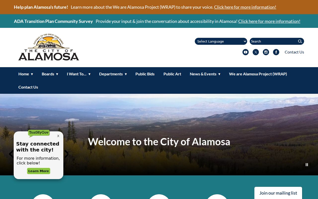 City of Alamosa open records form showing the request fields and policy