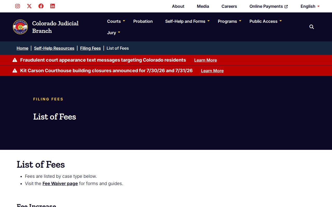 Colorado court fees for sealing an Alamosa County criminal record