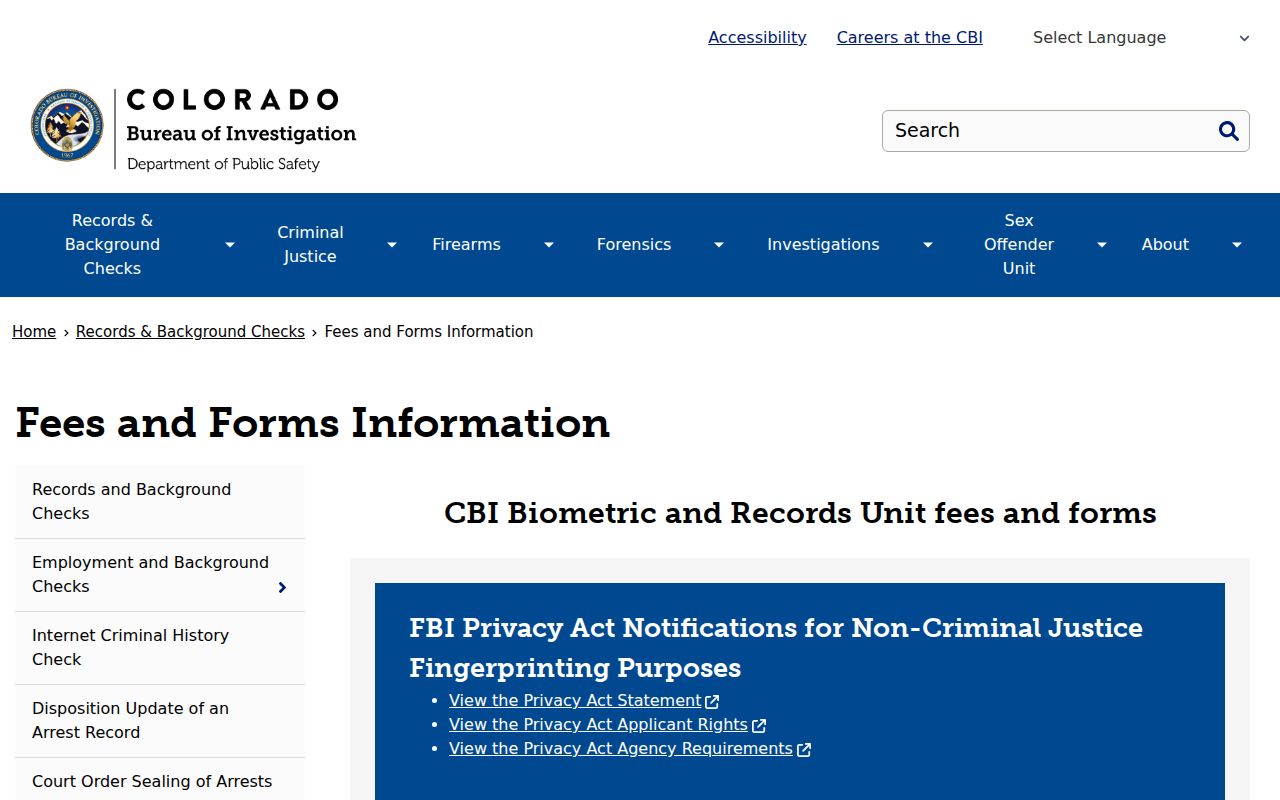 CBI fees and forms for Colorado criminal history checks