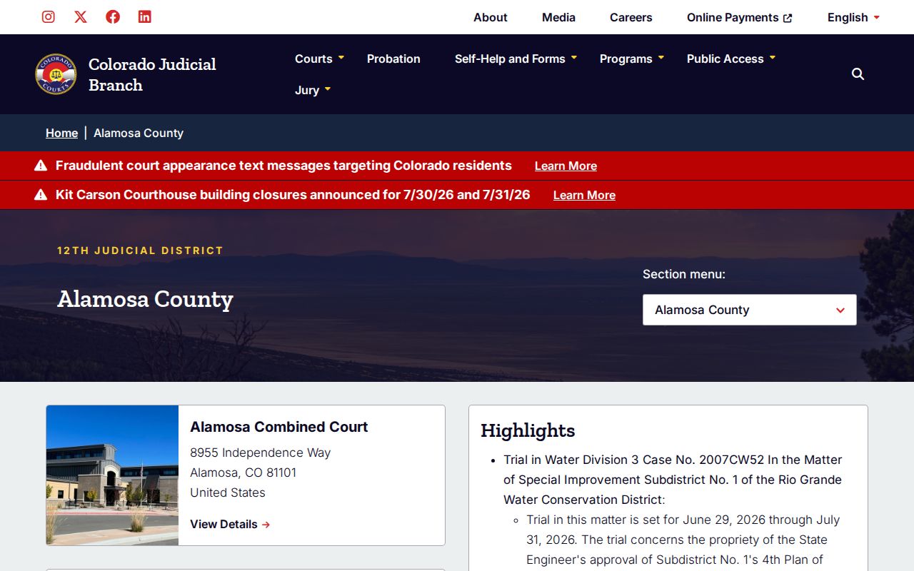 Alamosa County Justice Center court information and courthouse
