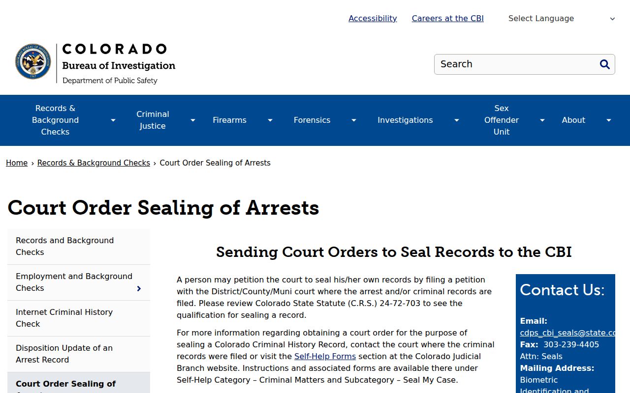 Hooper criminal record sealing guidance from Colorado CBI