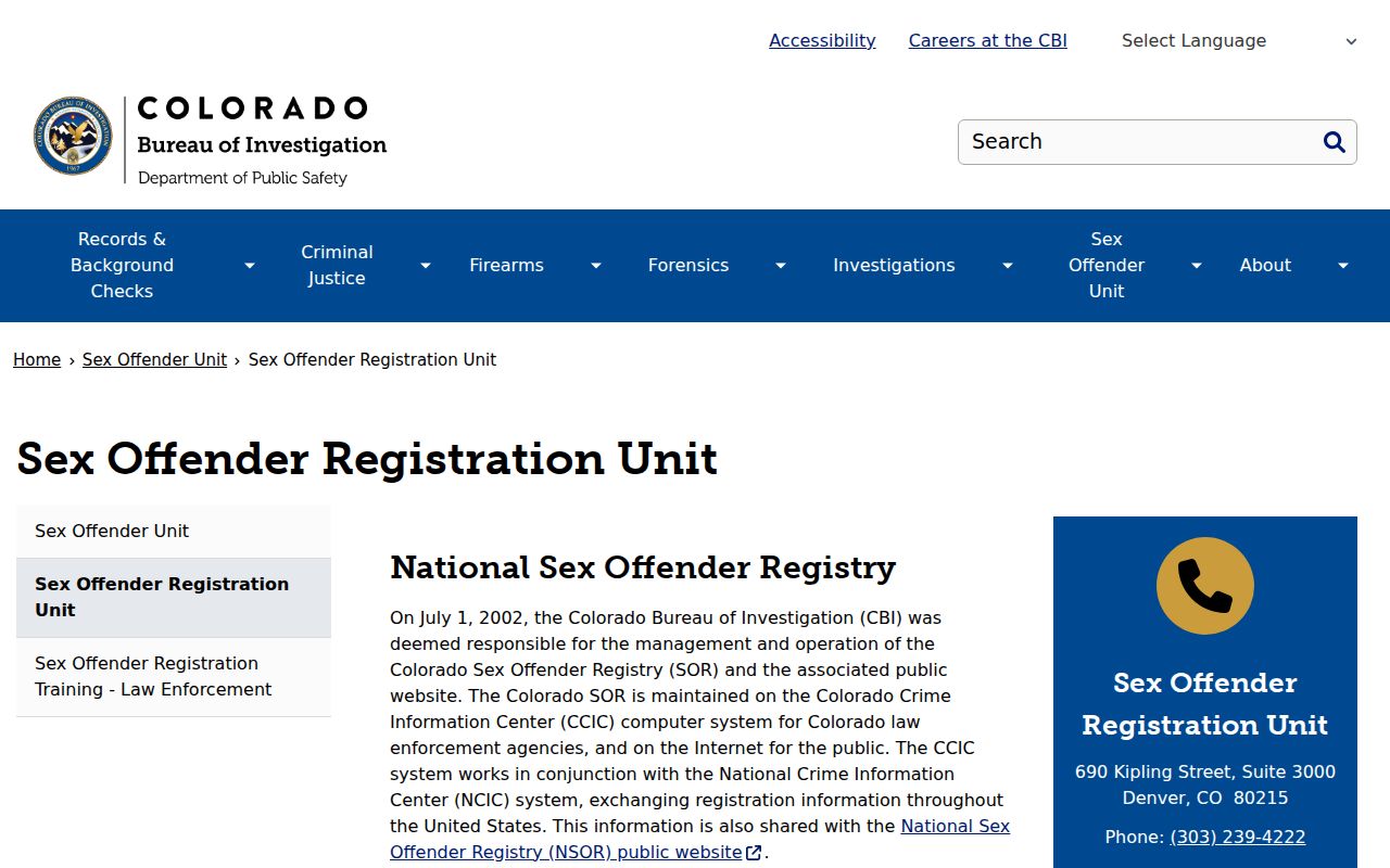 CBI sex offender registration guidance page